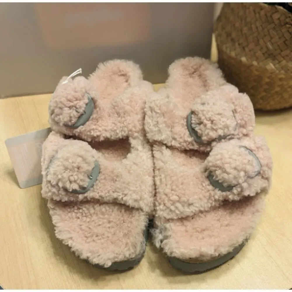 Birkenstock Arizona Crystal Rose Big Buckle Teddy Shearling Sandal EU 40 NIB